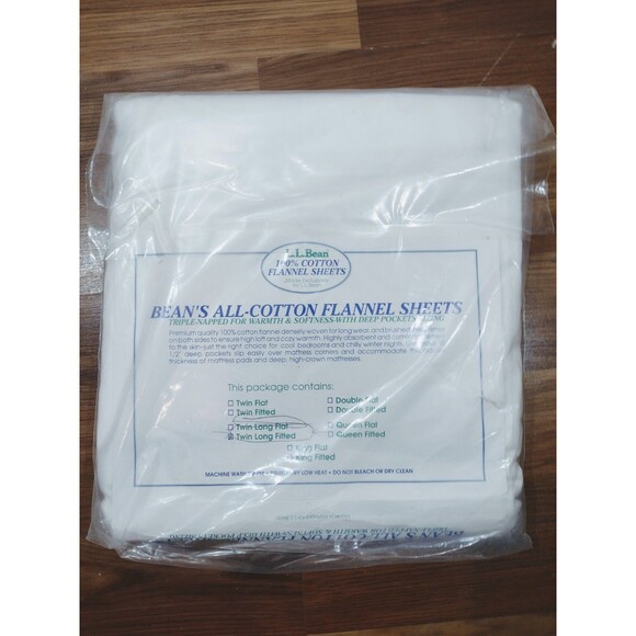 LL Bean 100% Cotton Flannel Twin Long Sheet Set White Portugal NEW In Package - Picture 6 of 9